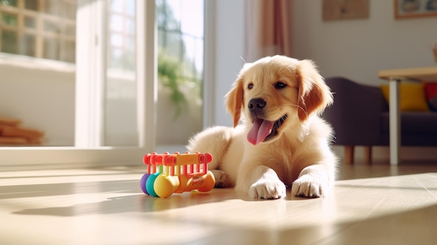 Energetic Golden Retriever Gnawing