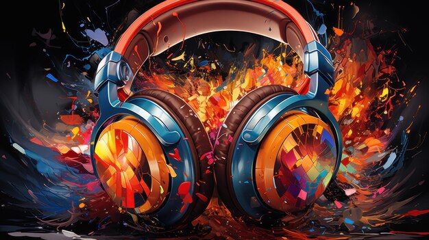 Photo energetic headphones vibrant music vibes created with generative ai