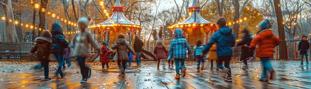 Photo energetic kids playground with a blur of children laughing and playing