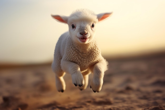 Energetic Lamb Leaping in Joy