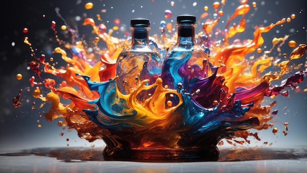 Energetic Liquid Burst from Bottle