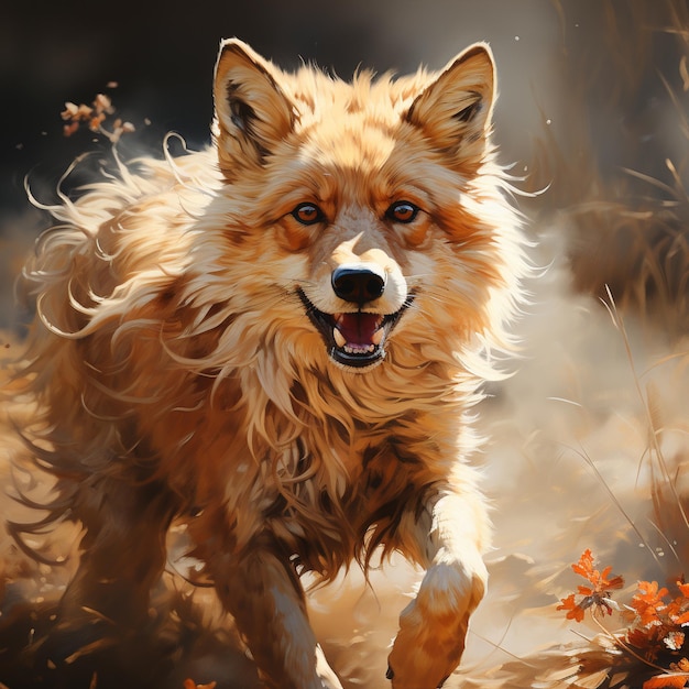 An energetic and majestic fox art generative ai