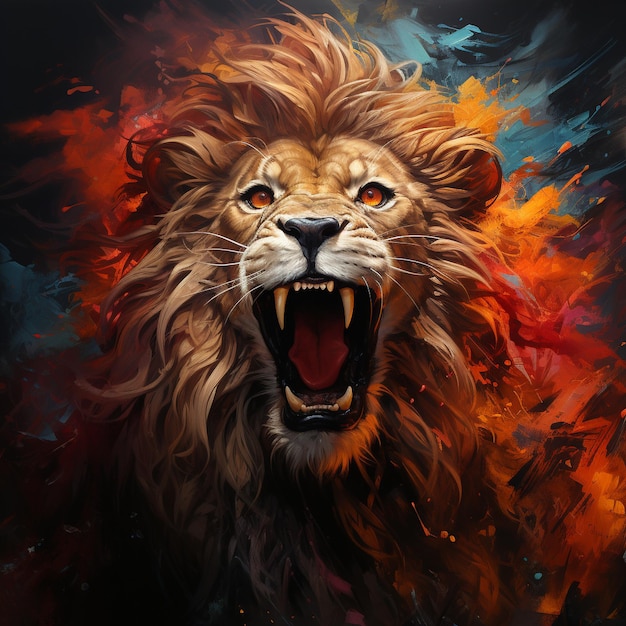 An energetic and majestic lion art generative ai