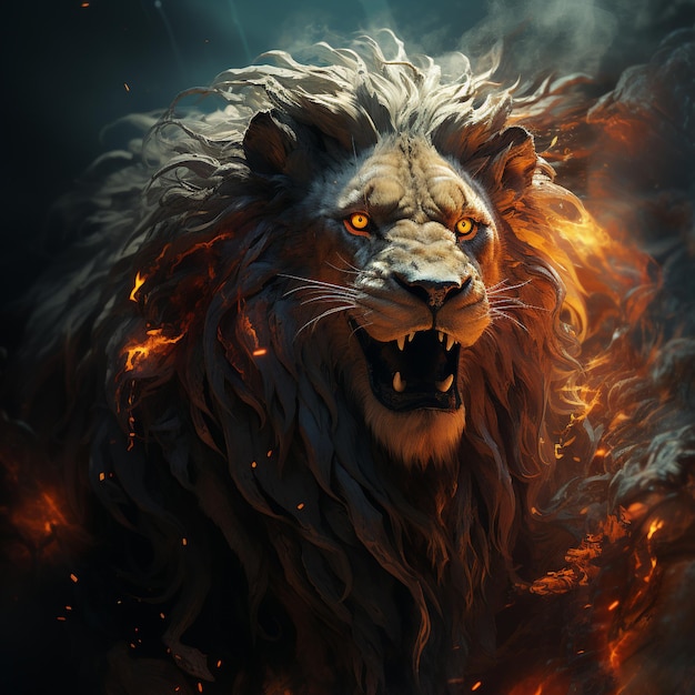 An energetic and majestic lion art generative ai