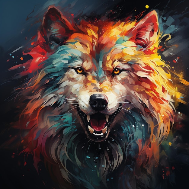 An energetic and majestic wolf art generative ai