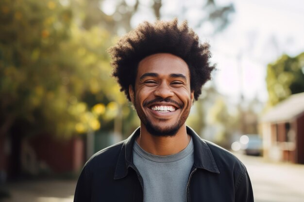 Foto uomo energico afro sorridente generate ai