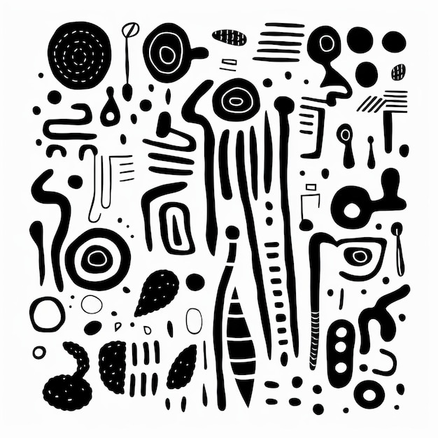 Photo energetic mark making black and white doodle poster with organic shapes