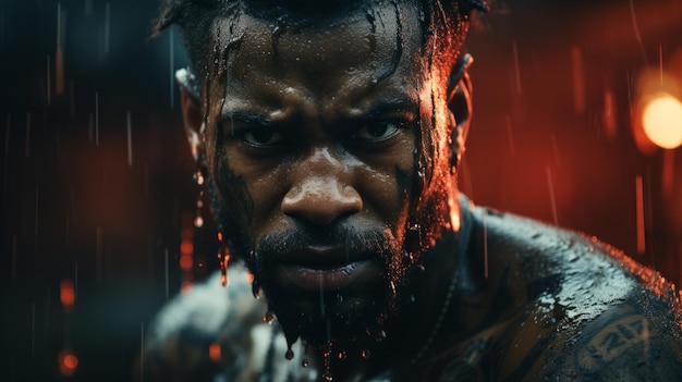 Energetic portrait of a boxer with sweat on his face Generative AI
