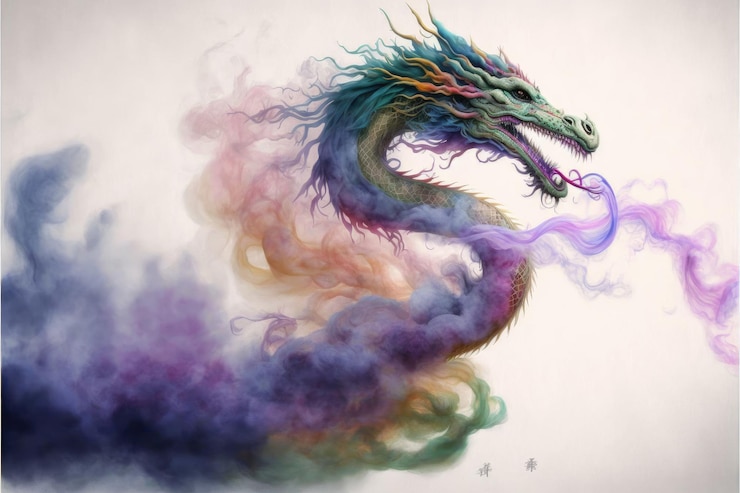 Photo energetic powerful of dragon multicolor pastel powder with isolated background