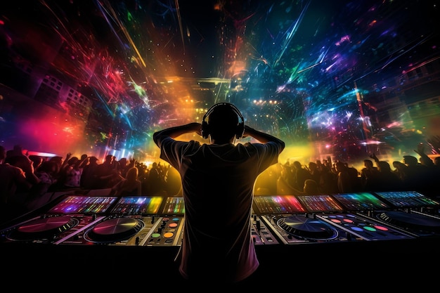 Energetic Reverberations Silhouetted DJ Sets Club Ablaze with Dynamic Rhythm AI Generated