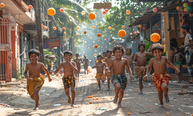 Energetic scene of people playing traditional games during Sinhala New Year festivities