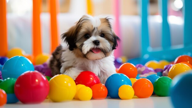 Energetic Shih Tzu Puppy in Playpen