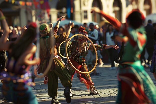 Photo energetic street performers captivating a crowd oc