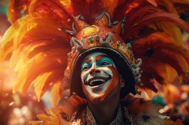 Energetic vibrant Brazilian carnival artist Multicolored brazil festival rhythmic performance Generate ai