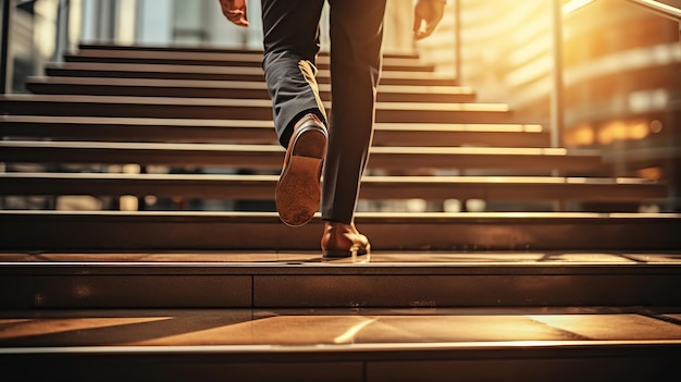 Photo energetic young entrepreneur in the office climbing the corporate ladder generative ai