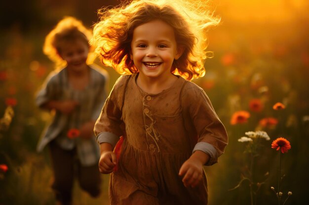 Energetic Youngsters Racing Through Nature