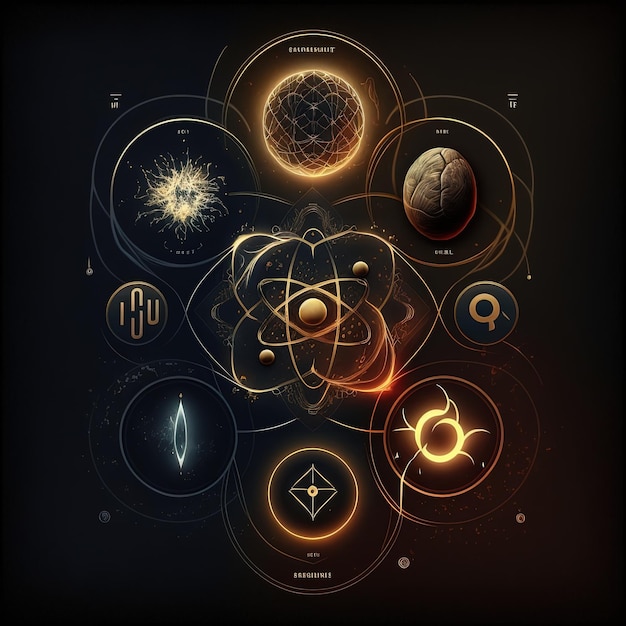 Фото Энергетические символы минималистский мистический научный график идеально подходит для веб-дизайнеров, издателей и создателей контента генеративный ии