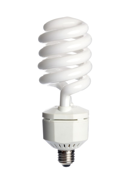 Energiebesparende fluorescerende lamp (CFL) geïsoleerd op een witte achtergrond.