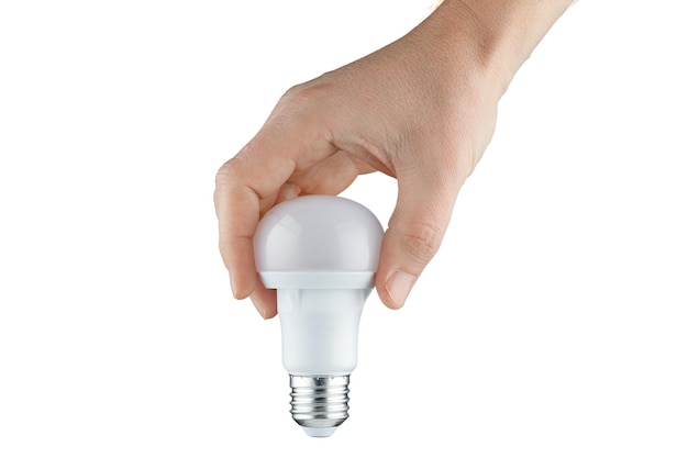 Energiebesparende lamp in de hand isoleren LED-lamp in de hand