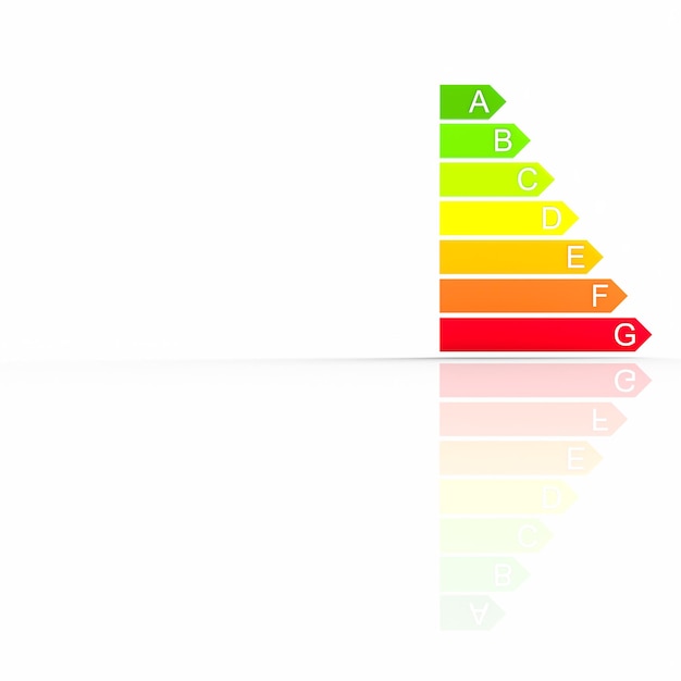 Foto energieclassificatie met pijlstaven 3d-rendering