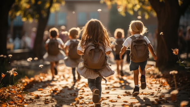 Energieke elementaire kinderen op de vlucht