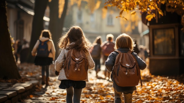 Energieke elementaire kinderen op de vlucht