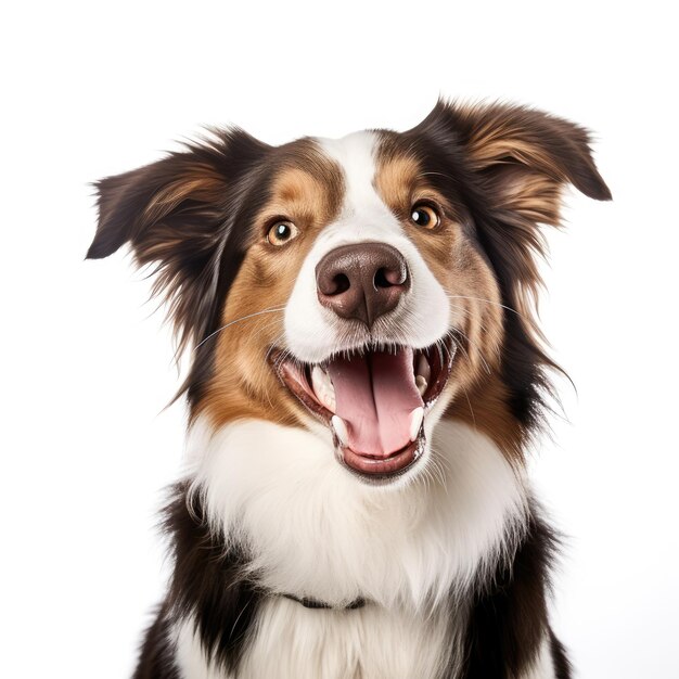 Energized Border Collie Cuteness Beaming with Happiness Isolated on White Background