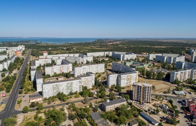 Energodar Oekraïne 08302020 Luchtfoto van de stad De satellietstad van Europa's meest atoomcentrale Luchtfotografie