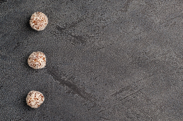 Energy balls close-up, flat lay.