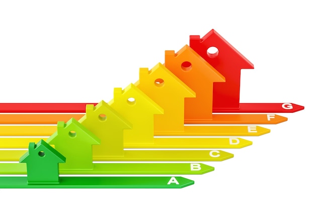 Energy efficiency chart from houses 3D rendering