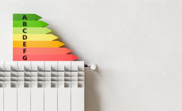 Photo energy efficiency chart on radiator