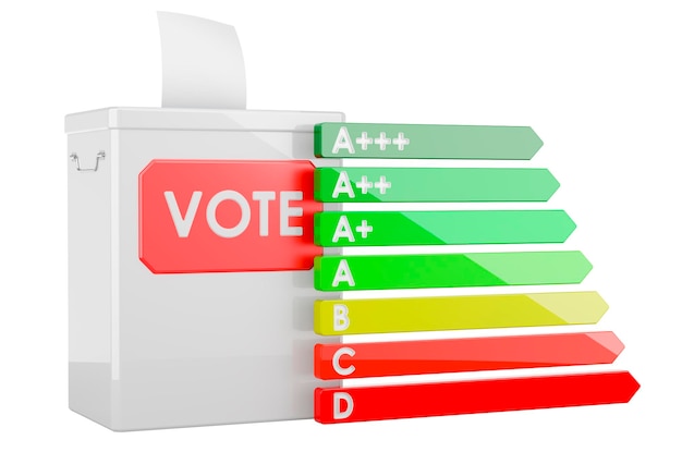 Energy efficiency chart with ballot box 3D rendering isolated on white background