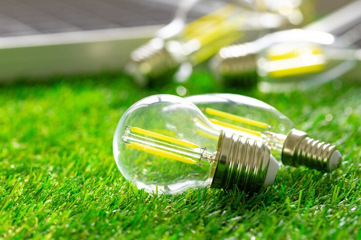 Photo 草の上に横たわるエネルギー効率の高い電球
