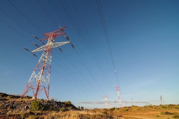 Energy Electricity Power Pylon on a Blue Sky