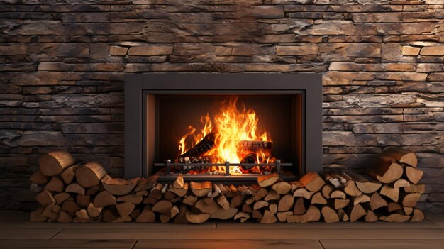 Energy fireplace on a wall fire flames and burning