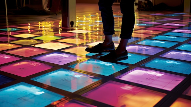 Energy harvesting floors advanced technology innovative kinetic tiles footstep powered electricity sustainable design Created with Generative AI technology