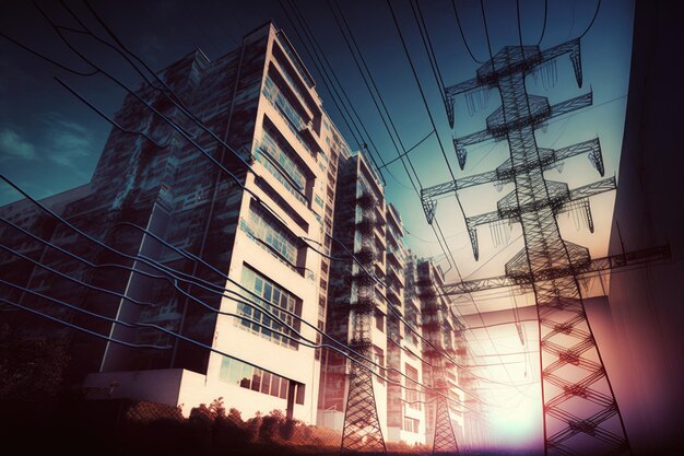 Energy industry double exposure of wires and cables in a circuitous maze created with generative ai