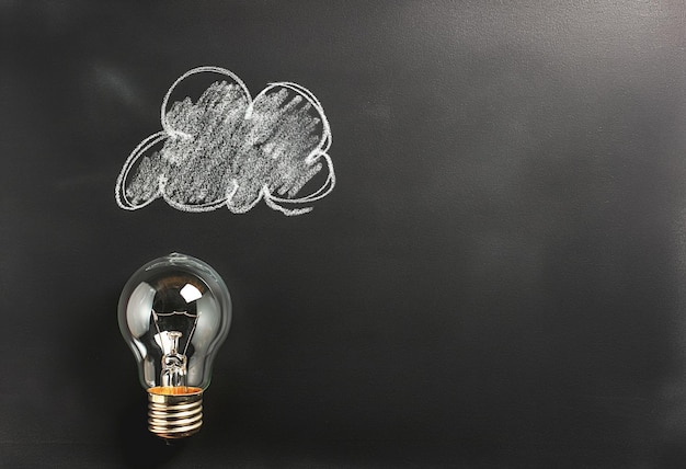 Energy Light Bulb and Thought Bubble on Blackboard