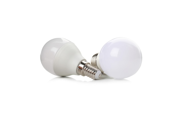 Energy saving bulbs isolated on white background.