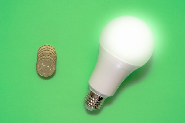 Energy saving light bulb with coins money Savings