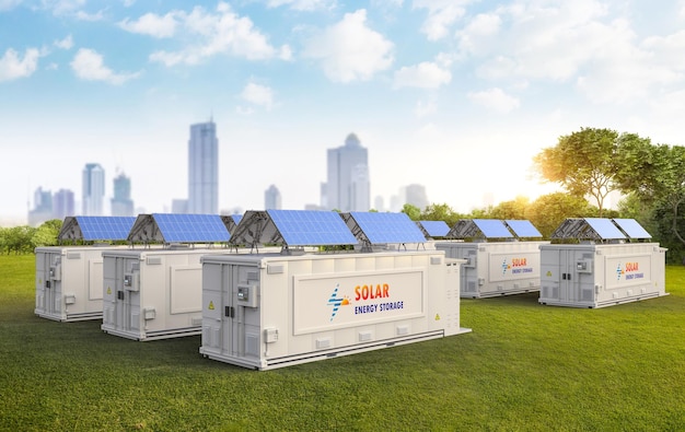 Energy storage system or battery container unit with solar power