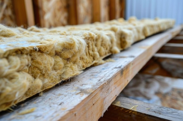 Photo energyefficient home construction insulating wooden framing with rock wool and fiberglass for