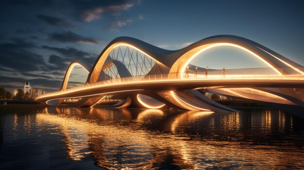 Foto ponte illuminato a led a risparmio energetico supportato da materiali avanzati