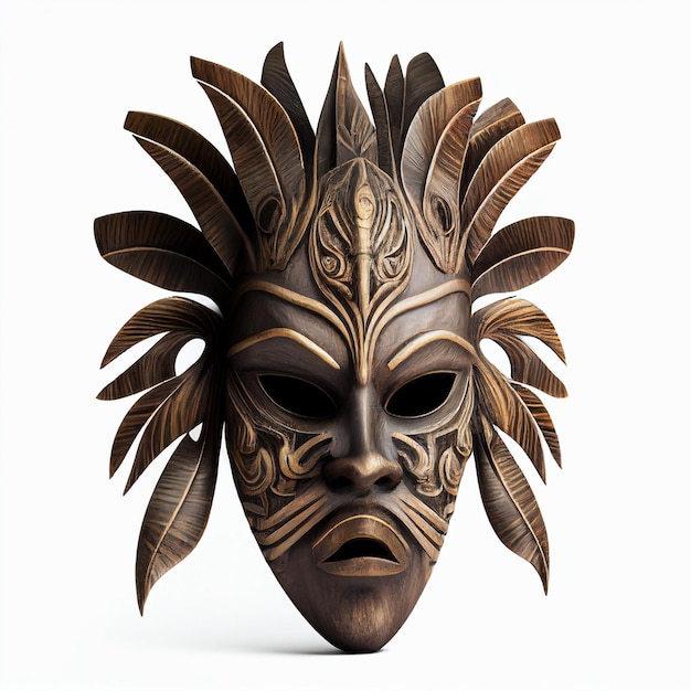 Eng houten ritueel Afrikaans masker geïsoleerd op witte close-up