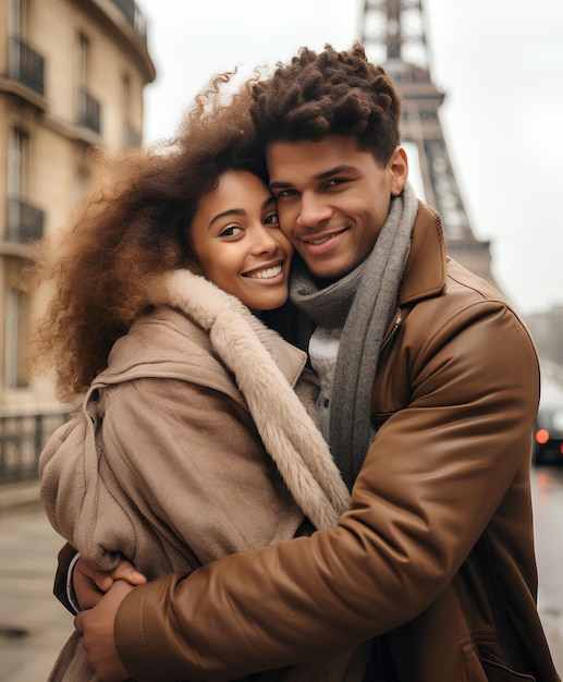 Engaged couple on their visit to Paris vintage style