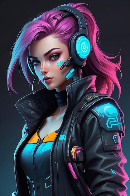 Engaging Cyberpunk Character Vector Art for Marketing and Branding Frontal View Concept