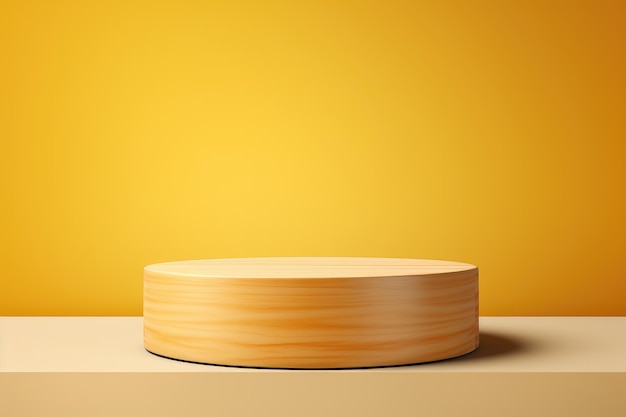 Engaging front view of round wooden podium ideal for product presentation with ample copy space