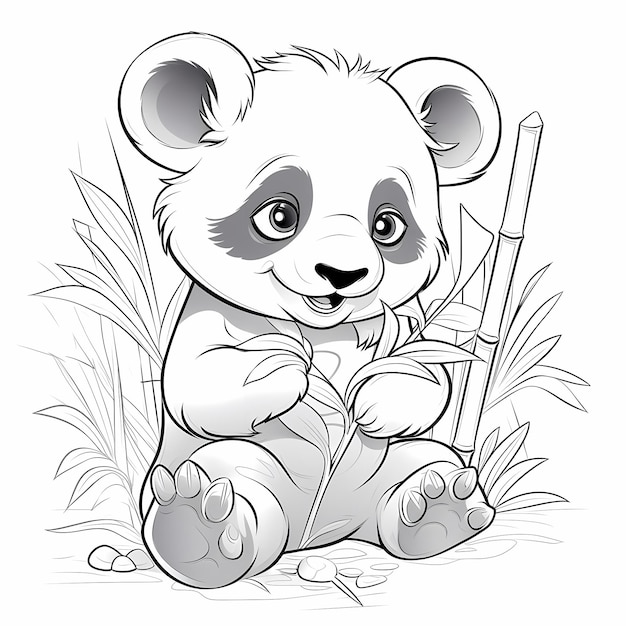 Foto incantevole libro da colorare sui panda adorabili scene di mangia bambù