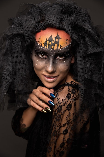 Enge Halloween Bruid Met Concept Enge Make-up