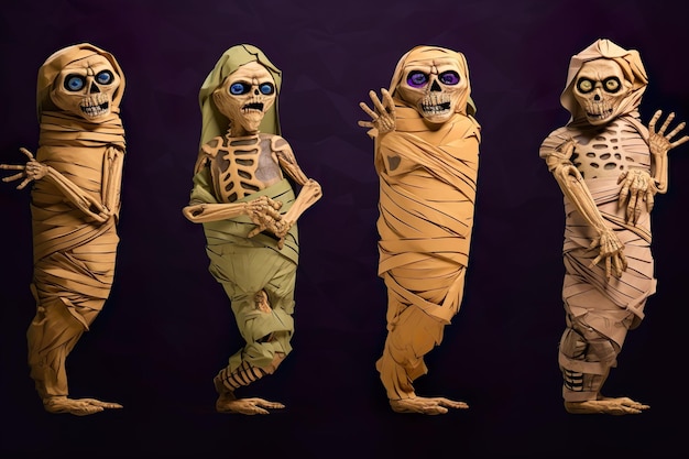 Foto enge halloween-mummiescollectie gemaakt met gegenereerde ai-technologie